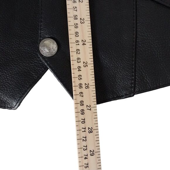 UNIK Leather Black Biker Motorcycle Vest Size 52 Buffalo Head Buttons 4 Pockets - Picture 8 of 9